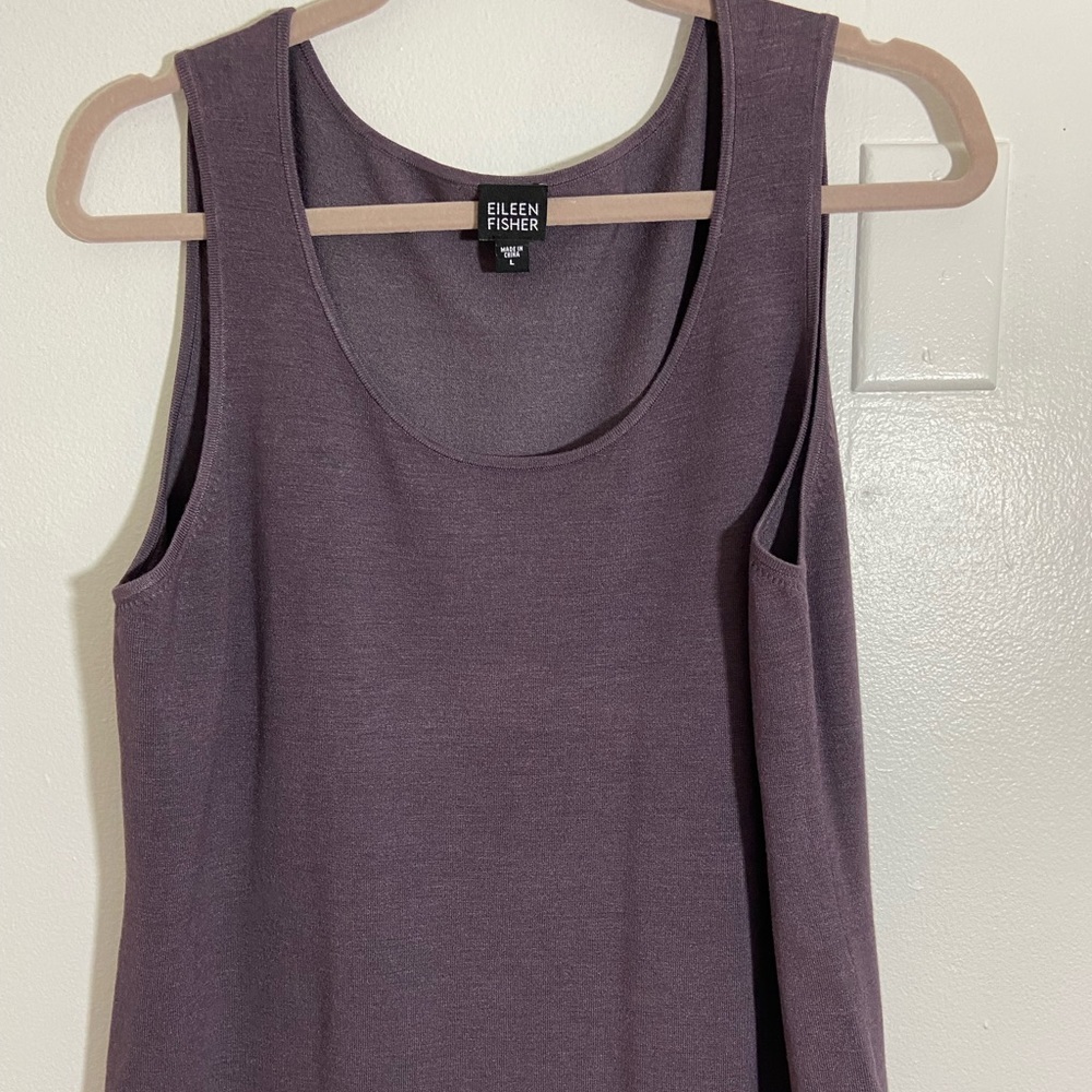 Eileen Fisher Sweater Tank Camisole Top Purple Large Silk Blend Round Neck